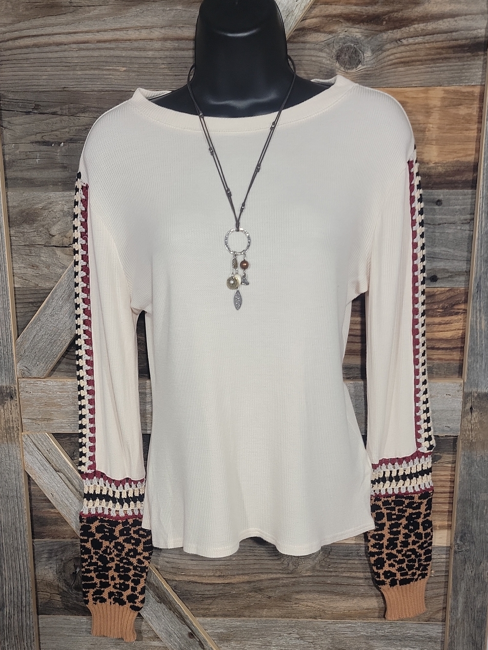 Gimmicks BKE Waffle Knit & Crochet Top